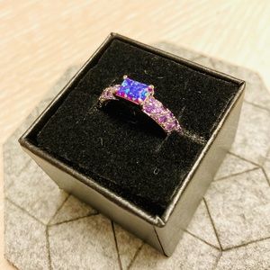Bomb Party—February 2024 Birthday—Ring Sz 9—Amethyst Fire Opal/Rhodium—NWT